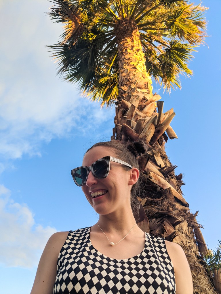 \"palm-trees-college-fashion-blogger-checkered-top-striped-sunglasses\"